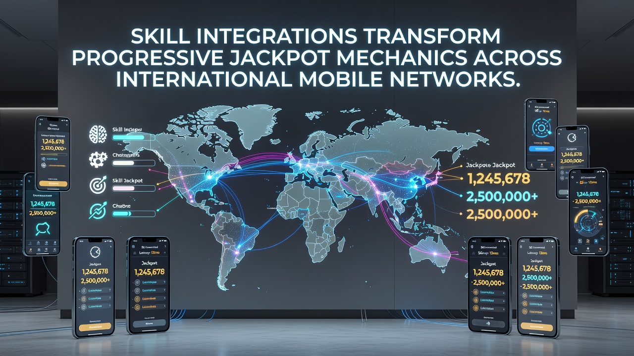 Network diagram illustrating skill integration points within progressive jackpot mobile architecture